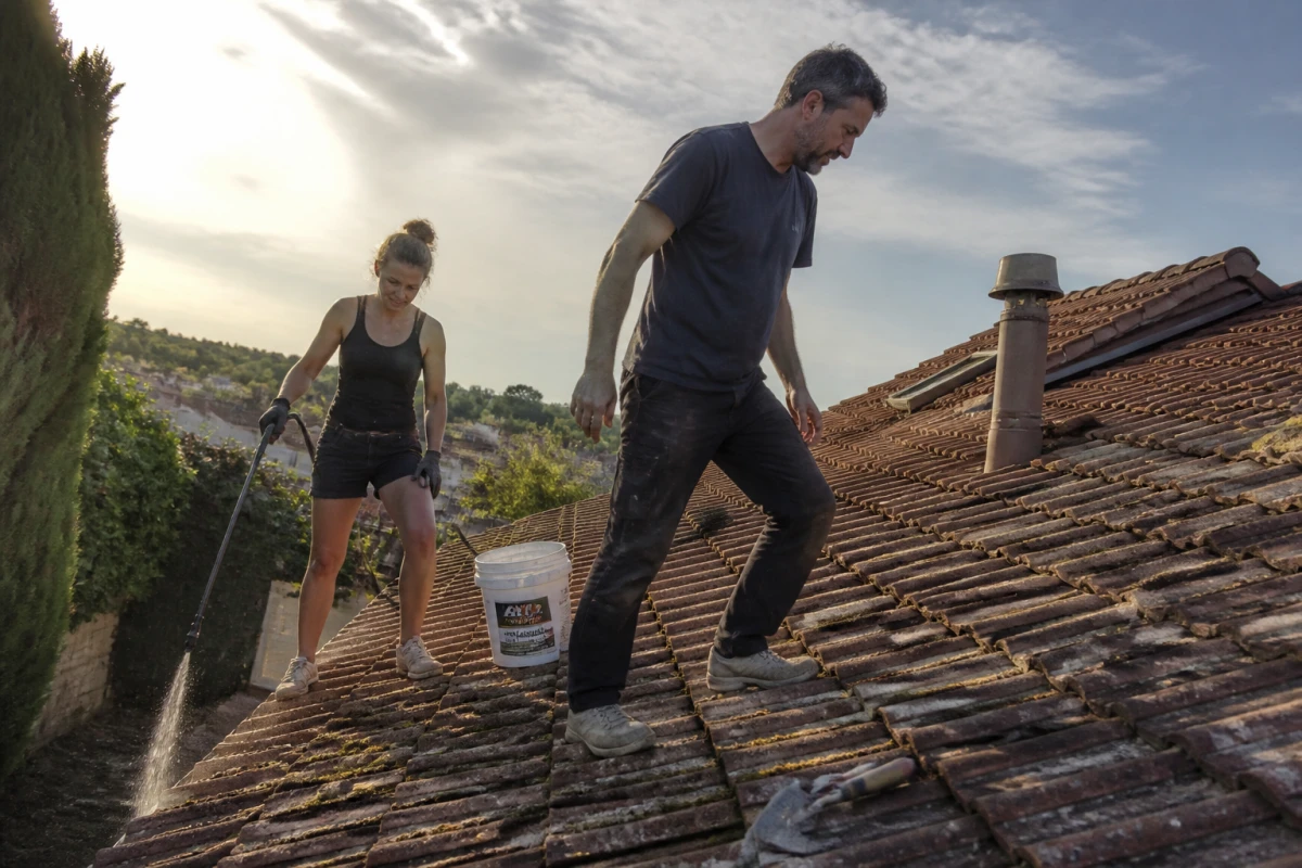 Démoussage traitement hydrofuge toiture tuiles Bouafle
